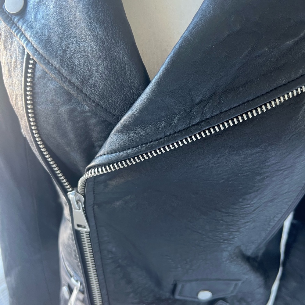 7 for all Mankind Size Small Black Leather Moto Jacket - Picture 8 of 11
